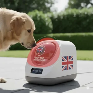 Close-up of a safety motion sensor on an automatic launcher to prevent firing when a dog is too close.
