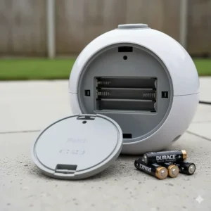 The underside of the iFetch showing the battery compartment for portable use in UK parks or locations without mains power.