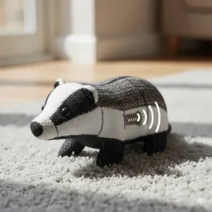 An illustration of a soft, squeaky fluffy toy for dogs in the shape of a British woodland animal.