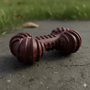 Close-up of a non-toxic, natural rubber unbreakable dog toy designed for aggressive chewers and power chewing.