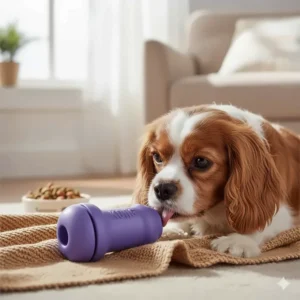 A purple Kong Senior dog toy made with specially formulated soft rubber for older dogs with sensitive teeth and gums.