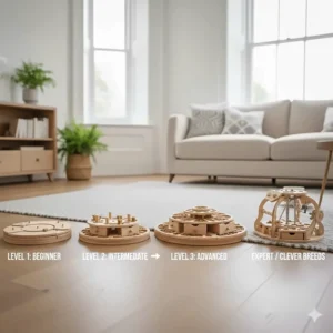 A diagram showing the progression from beginner to advanced dog puzzle toys for clever breeds.