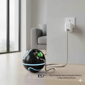 High-detail 4K illustration of a motion-activated pet toy, highlighting the modern design and interactive light features suitable for UK pups.