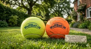 Technical illustration showing the 15 centimetre diameter dimensions of an extra-large tennis ball for dogs.