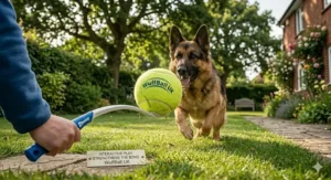 Microscopic view of non-abrasive felt on a tennis ball designed for dental safety and protecting a dog's teeth.