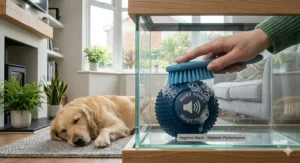 A close-up of a durable, non-toxic rubber dog ball designed for silent play and long-lasting use.