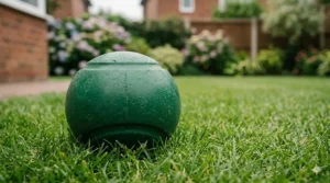 A detailed close-up showing the puncture-resistant material of a solid rubber ball, ideal for aggressive chewers and large breeds.