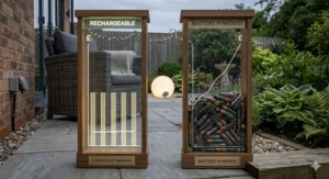 A chart comparing the long-term savings of rechargeable glow balls versus the recurring cost of buying replacement batteries in the UK.