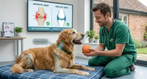 A graphic showing a vet-recommended ball for dogs with osteoarthritis and mobility issues.