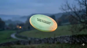 Side view of a glow in the dark dog frisbee gliding through the air, highlighting its stable flight path for long-distance fetch.