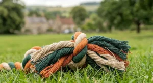 Close-up of the thick, high-quality braided cotton weave of the rope toy.