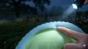 Illustration of the soft, flexible rim of the glow in the dark dog frisbee designed to be gentle on a dog’s teeth and gums.