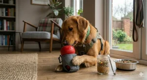 A selection of hollow rubber toys designed to provide mental stimulation for dogs.