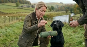 Applying game scent to a canvas training dummy to prepare for gundog retrieval work.