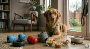 A comparison of different sizes of hollow rubber dog toys for various breeds.
