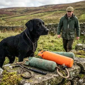 Long-range dog training dummy launcher used for simulating high-bird shots.