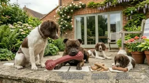 A robust, tear-resistant natural rubber chew toy built to withstand the strong jaws of a Staffordshire Bull Terrier.