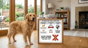 A visual chart demonstrating the correct size of Nylabone toys for large breeds to ensure safe play.
