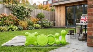 A size guide showing the range of West Paw Zogoflex dog toys for different dog breeds.