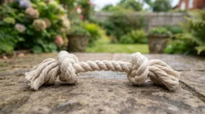 A classic two-knot cotton rope bone for dental health and interactive play.