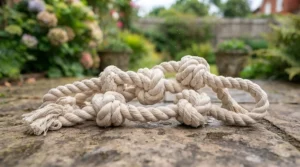 Large, heavy-duty cotton rope tug toy suitable for strong chewer dog breeds.