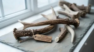 High-quality, ethically sourced deer antler, highlighting it as a natural, single-source protein.