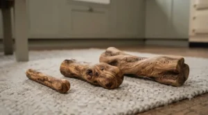 Selection of olive wood dog chew sizes ranging from small to extra large.