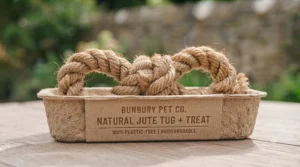 Sustainable, plastic-free packaging for eco-conscious dog toys