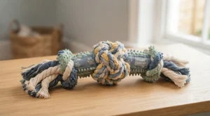 Multi-textured rope dental chew toy designed for teething puppies