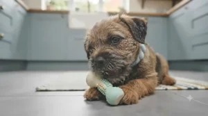 A soft dental chew toy specifically designed for a puppy's developing teeth.