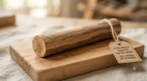 Sustainably sourced coffee wood dog chew, highlighting its eco-friendly origin.
