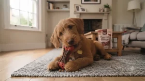 A tough, rubber bacon-flavoured dog treat toy packed with kibble, perfect for keeping dogs occupied during rainy afternoons.