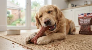 Natural beef-flavoured chew toy designed to keep dogs entertained and support dental health.