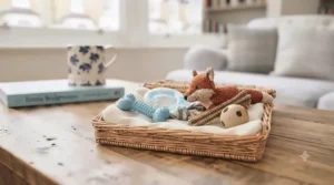 Selection bundle of mini rubber, rope, and plush teething toys packaged for small breed puppies.