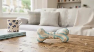 Small, soft nylon puppy bone designed specifically for small breed dog teeth and gentle chewing.