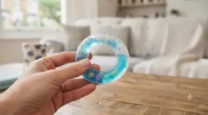 Water-filled blue cooling teething ring for small breed puppies to soothe sore gums during teething.