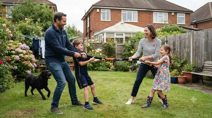 A durable bungee rope tug for tug of war, designed for safe family garden games and dog play in the UK. bungee rope tug for tug of war