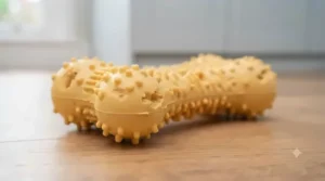 Textured chicken-flavoured dental chew toy designed to clean dog teeth.