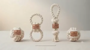 Diagram showing safe, natural cotton fibres used in puppy rope toys for teething and dental health