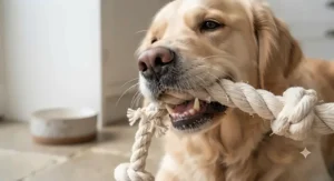 Textured cotton weave helping to clean teeth during play with a large dog rope tug.