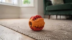 An interactive, durable treat-dispensing chew toy keeping dogs entertained for hours.