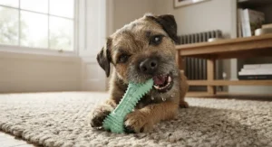 Close-up of a tough, textured mint-flavoured dog chew toy designed for aggressive chewers.