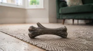 A splinter-free, antler-alternative chew toy infused with natural flavours for safe indoor play.