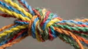 Close-up of durable weaves shown in a coloured rope tug toys for dogs review article